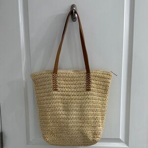 DSW Natural Straw Tote with Brown Straps
